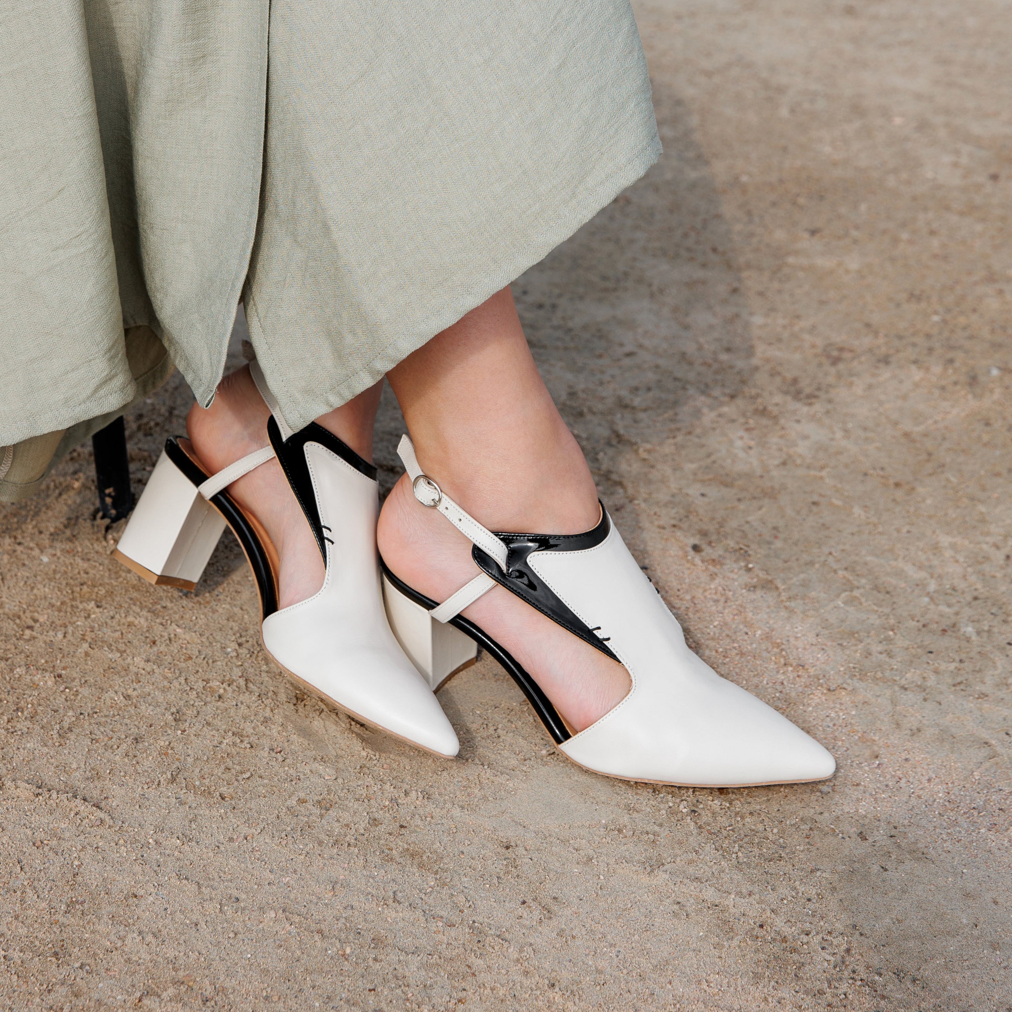 Stylish Beige Leather Low Heels | Cinderella Shoes