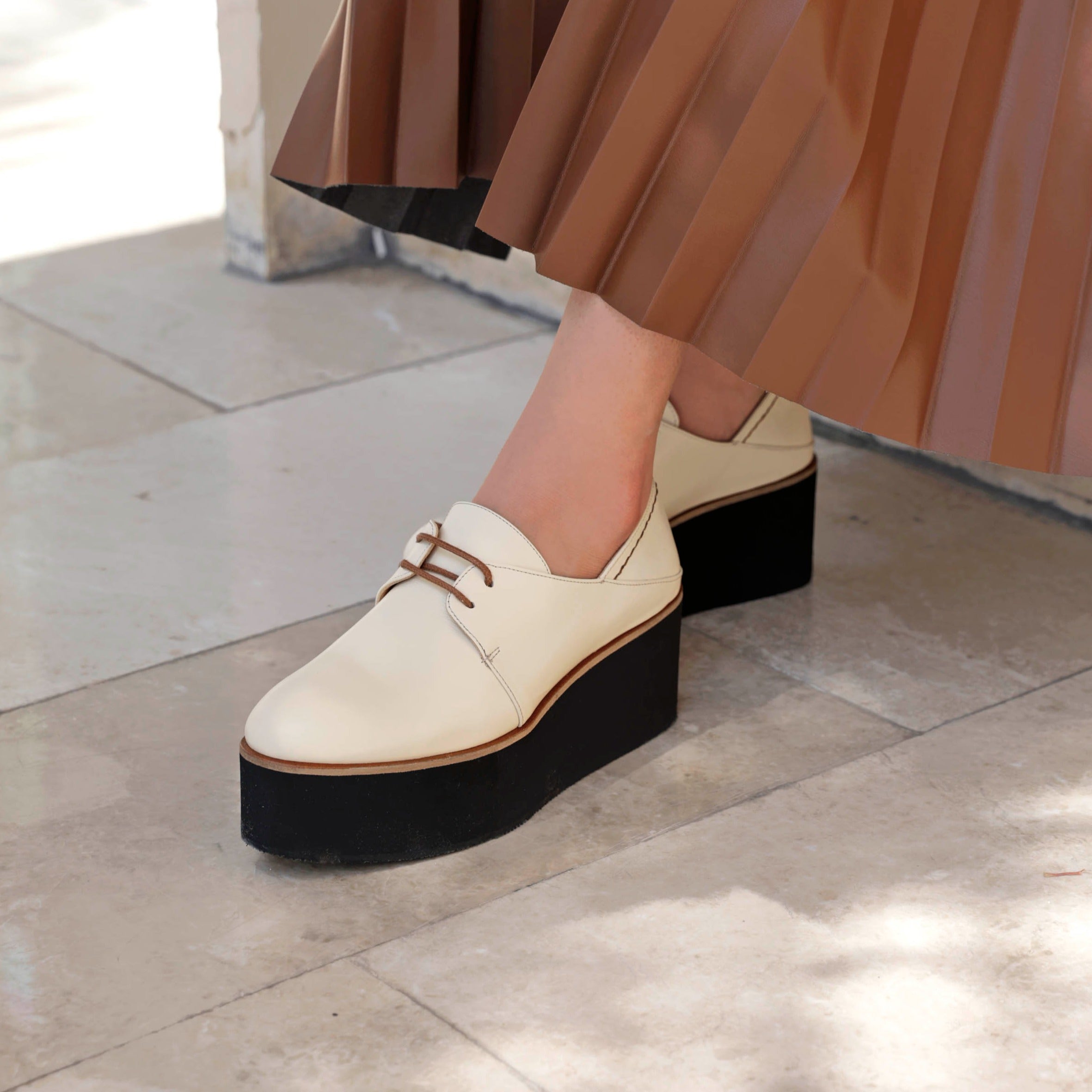 Lima cream platform - Oxfords - kuwait - Ksa- shoes